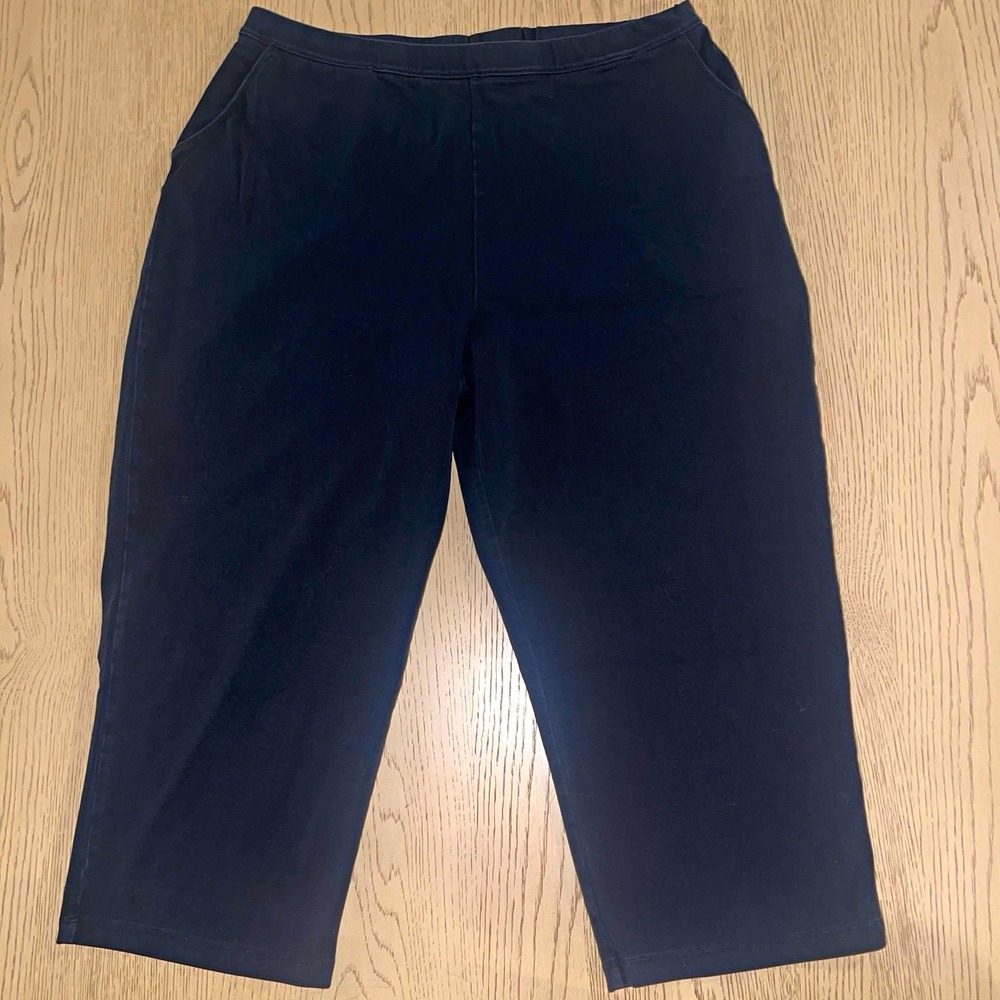 L.L.Bean Black Cropped Pants Solid Flat Front Pockets Women XL Regular
